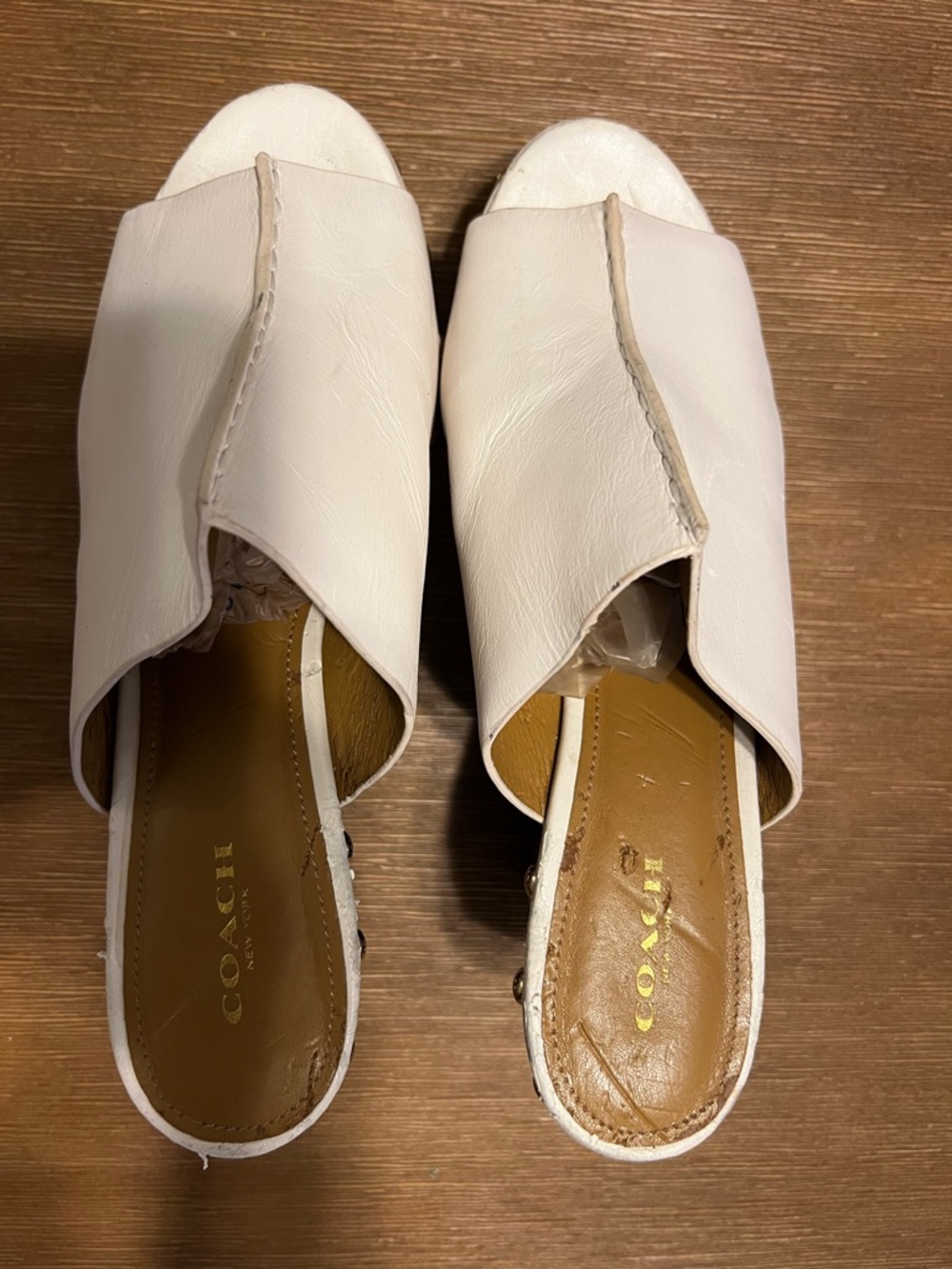 Coach White Leather Slip-On Open Toe Mules